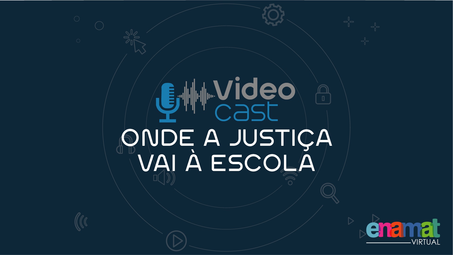 Imagem de divulgação com a logo do programa: ondas de áudio conectadas a um microfone de rádio